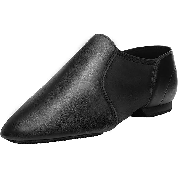 Amazon.com | Black Slip-on Jazz Shoes Elastic Leather Sole Dance